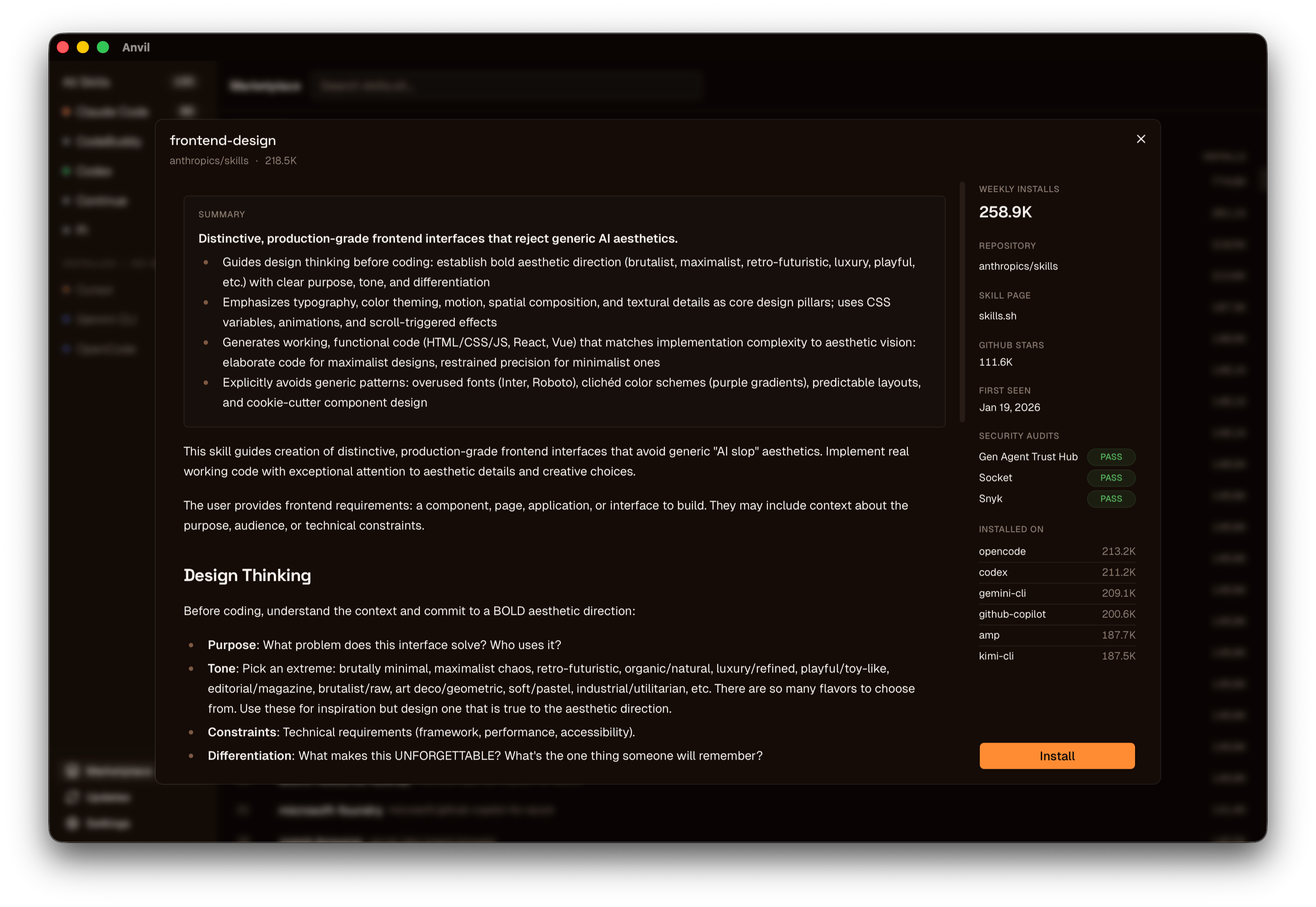 Anvil skill management across 40+ agents