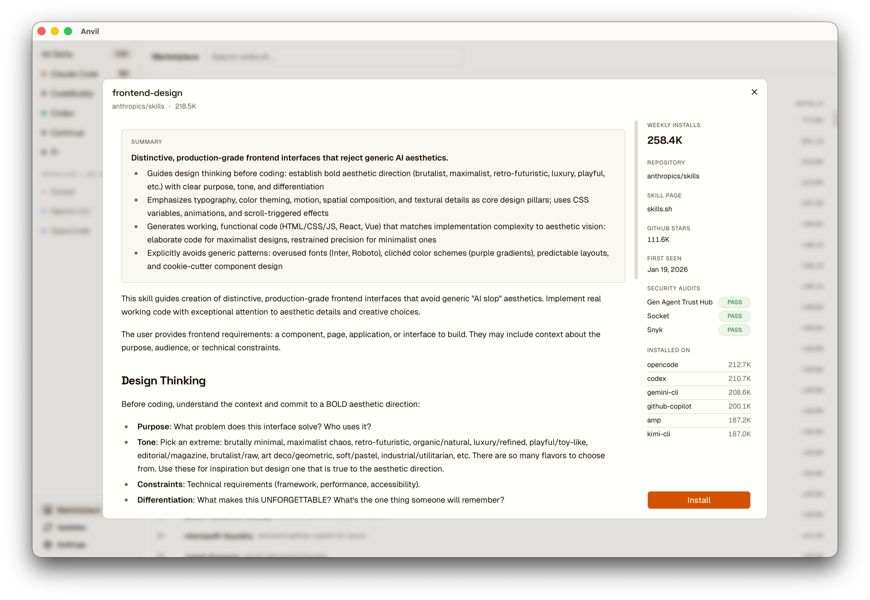 Anvil skill management across 40+ agents